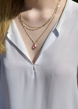 METALLIC OCEAN THREE TIER CHAIN AND ROSE PINK GEMSTONE NECKLACE WHOLESALE 1