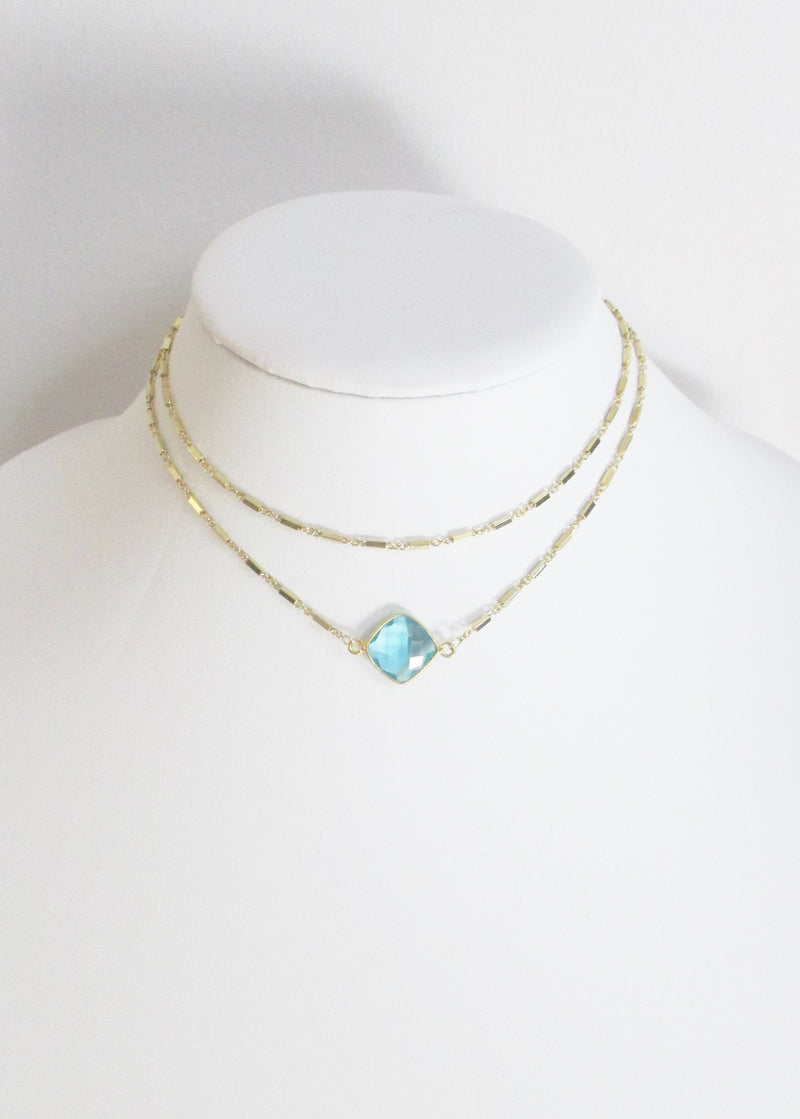 CELESTE ABBY DOUBLE CHOKER NECKLACE AQUAMARINE WHOLESALE 1