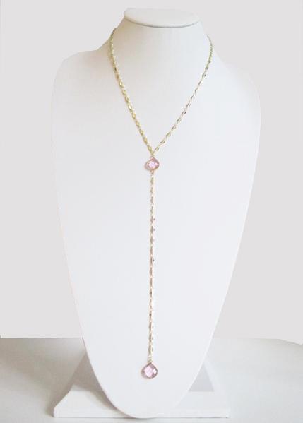 ARIANNA CECELIA Y NECKLACE CLEAR ROSE PINK WHOLESALE 1