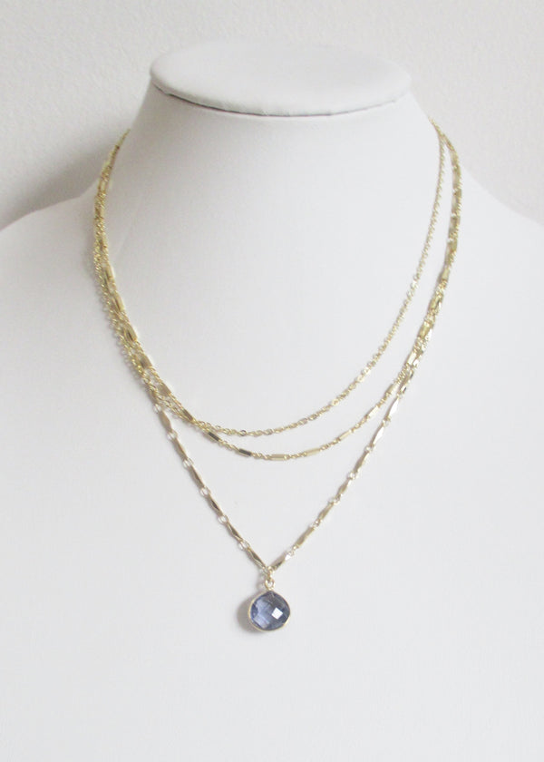 METALLIC OCEAN THREE TIER CHAIN AND IOLITE GEMSTONE NECKLACE WHOLESALE 1
