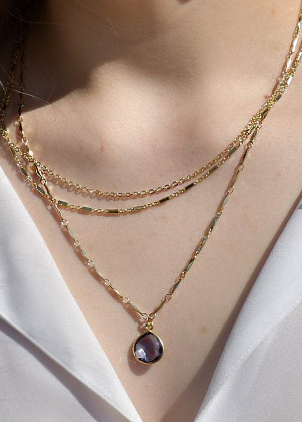 METALLIC OCEAN THREE TIER CHAIN AND IOLITE GEMSTONE NECKLACE WHOLESALE 1