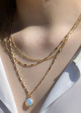 METALLIC OCEAN THREE TIER CHAIN AND WHITE OPAL GEMSTONE NECKLACE WHOLESALE 1