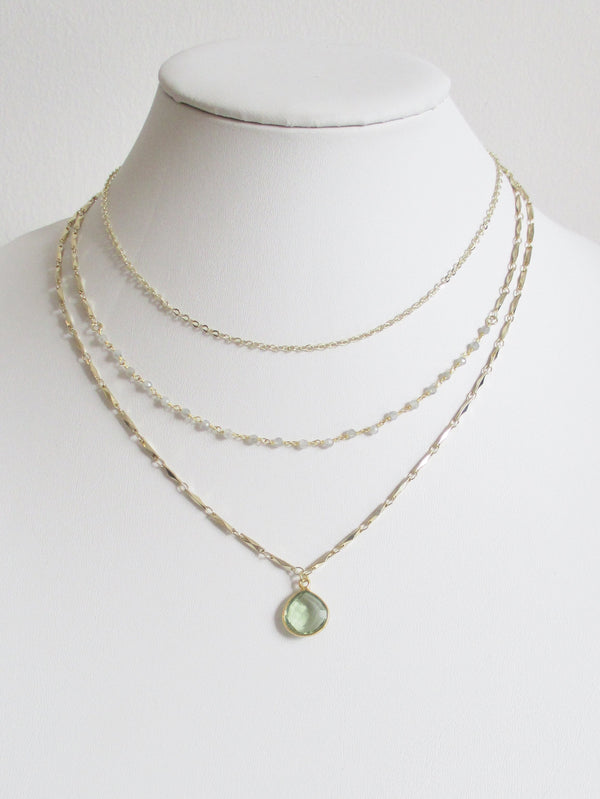 METALLIC OCEAN THREE TIER LABRADORITE AND GREEN AMETHYST GEMSTONE NECKLACE WHOLESALE 1